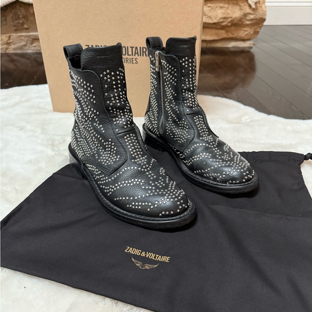 Zadig & Voltaire Black Studded Ankle Boots